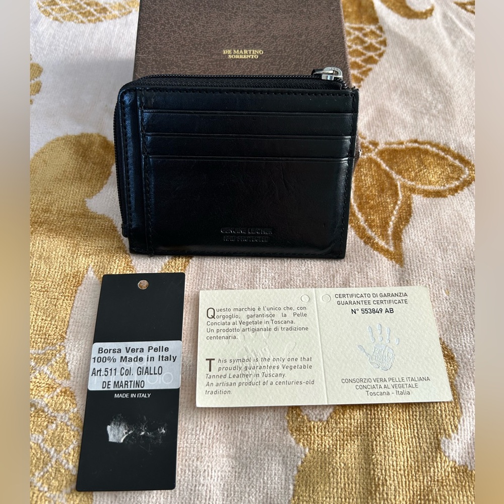 De Martino Sorrento 🇮🇹 Buffalo Leather Credit Card Holder Wallet - Black - Picture 2 of 5